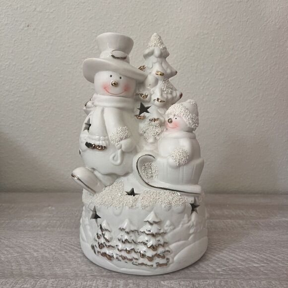 JCPenney Home Collection Snowman Ivory Bisque Accent Light Lamp Gold Porcelain - Picture 3 of 9